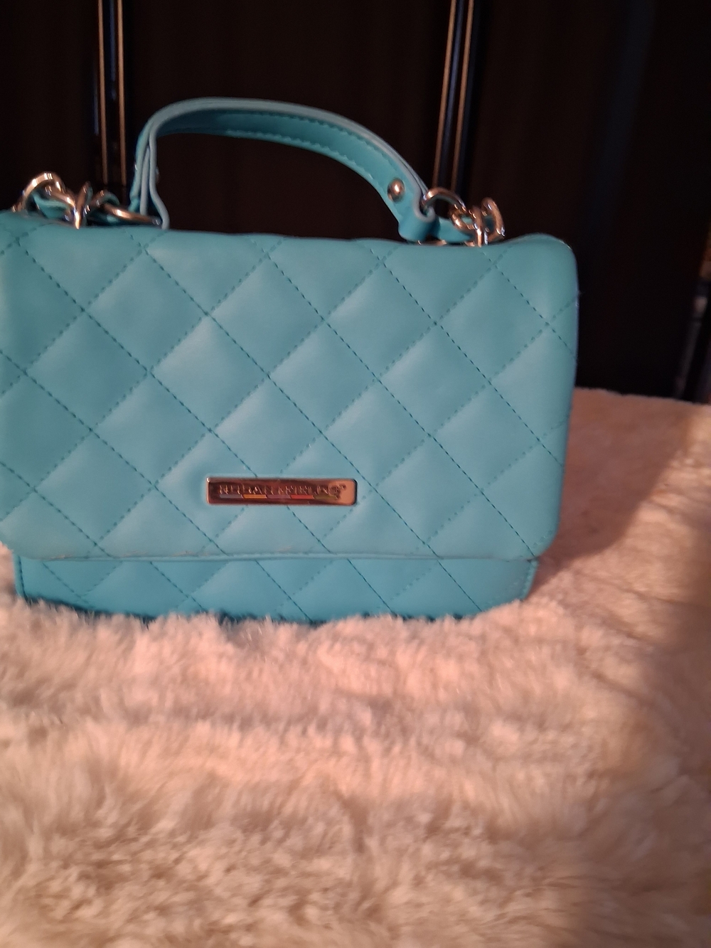 Rodan + Fields Quilted Aqua Top-Handle Mini Bag